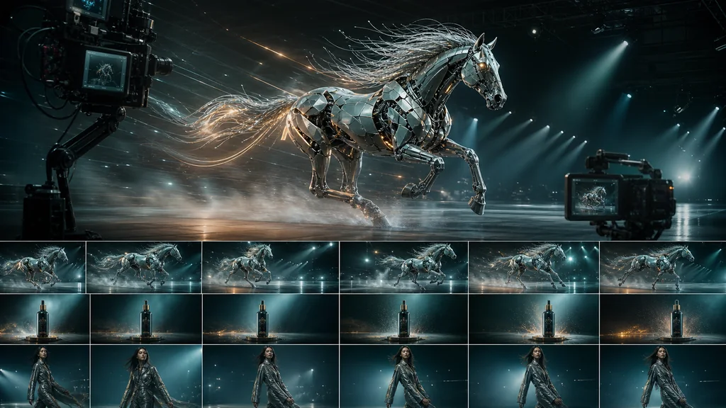 高速な動きとフレーム間の対象一貫性を表すHappyHorse型制作シーン